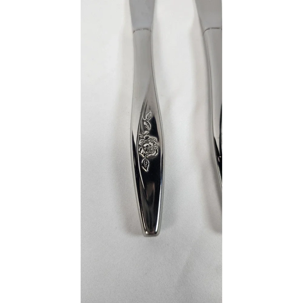 Oneida Lasting Rose Stainless Steel Dinner Knives 4 Glossy Floral Flatware 8.5